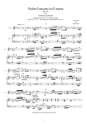 Book cover for Vivaldi - Concerto in G minor RV 324 Op.6 No.1 for Violin and Piano