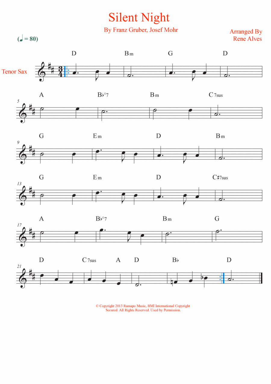 Silent Night Silent Night Tenor Saxophone scores gallery preview page 1