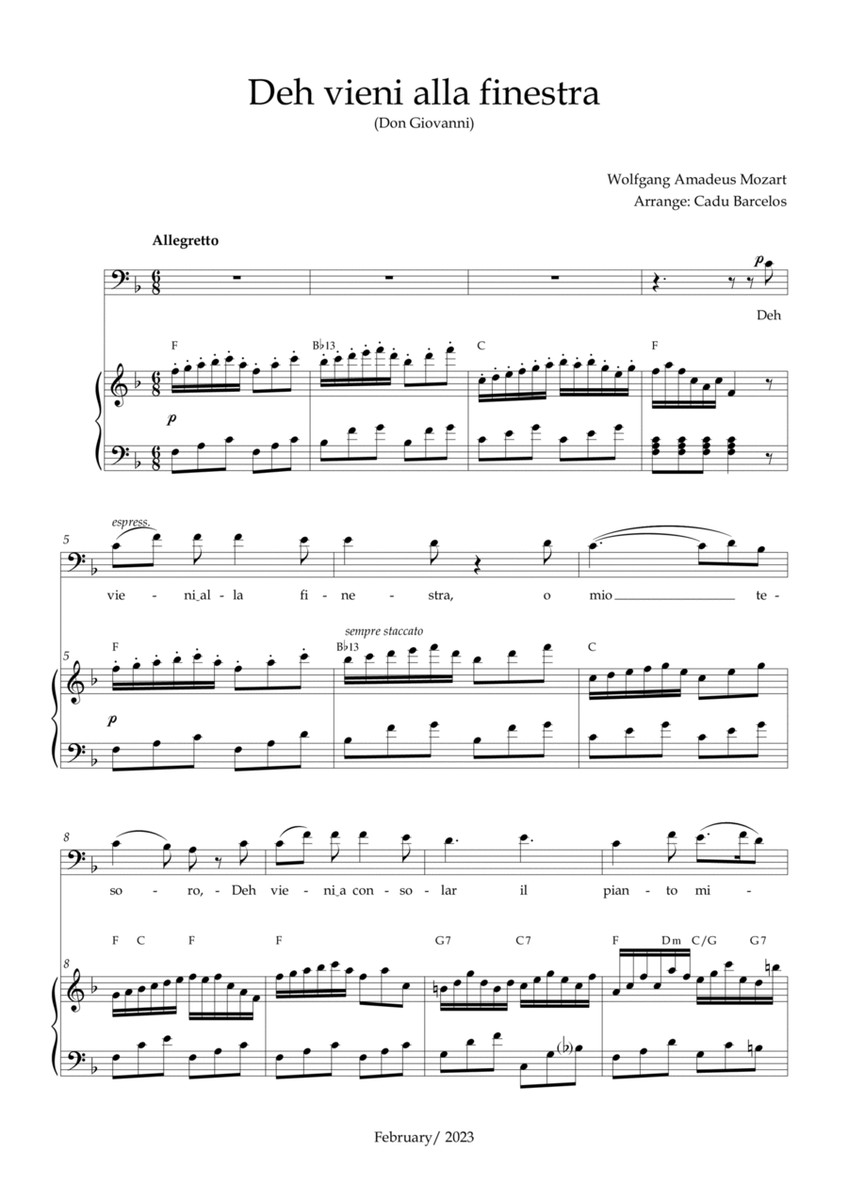 Deh vieni alla finestra (Don Giovanni) Mozart - F Major Chords (BARITONE) image number null