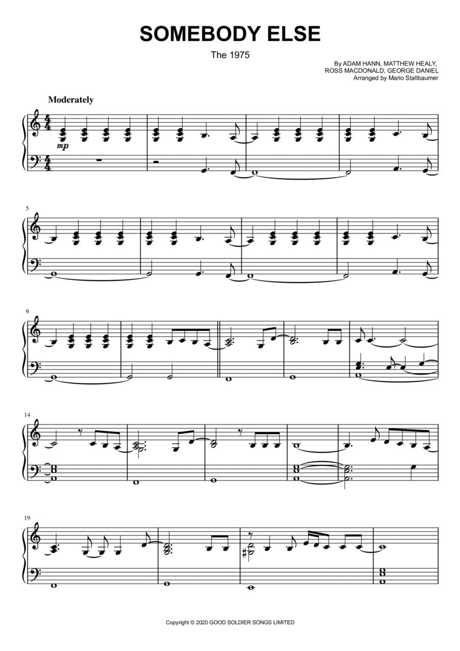 Somebody Else Piano Solo scores gallery preview page 1