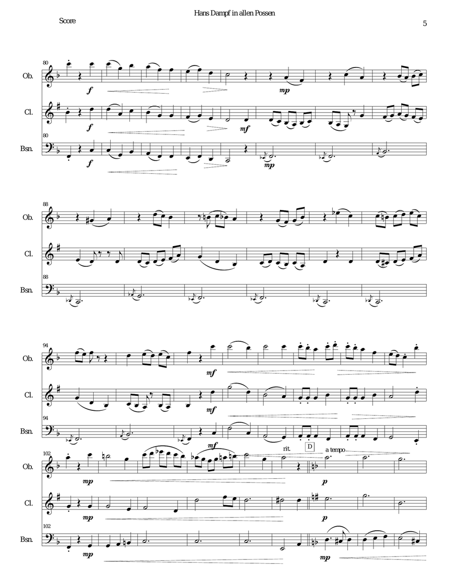 Hans Dampf in allen Possen (Jack of all tricks) for wind trio (oboe, clarinet, bassoon) Woodwind Trio scores gallery preview page 5