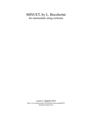 Book cover for Boccherini's Minuet, for intermediate string orchestra. SCORE & PARTS