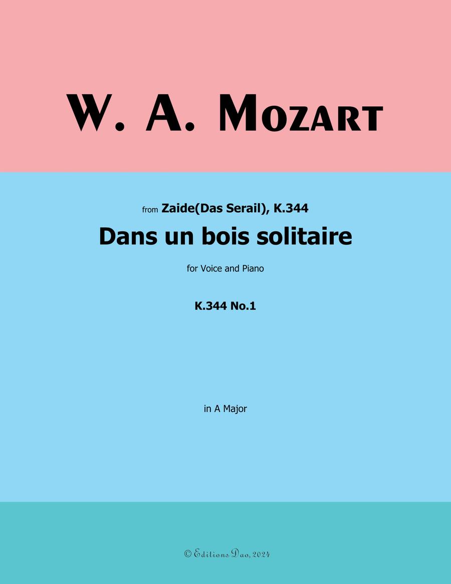 Dans un bois solitaire, by Mozart, K.308/295b, in A Major Piano, Vocal scores gallery preview page 1