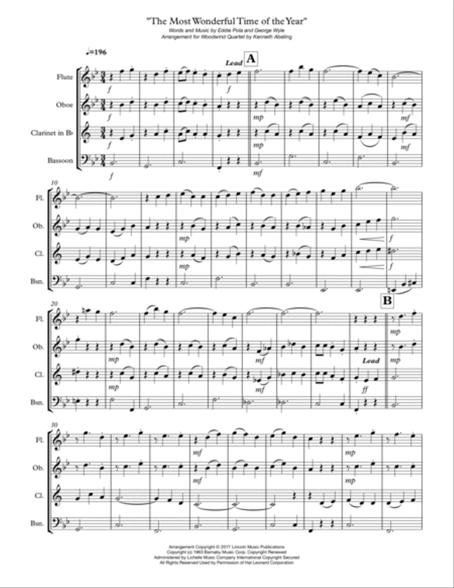The Most Wonderful Time Of The Year Woodwind Quartet scores gallery preview page 2