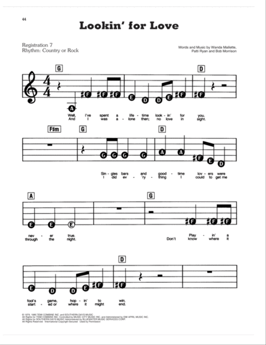 Lookin' For Love Electronic Keyboard scores gallery preview page 1