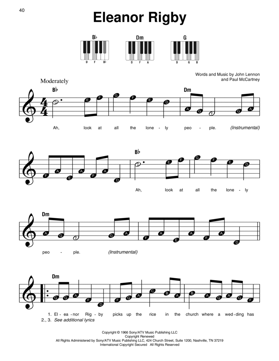 Eleanor Rigby Easy Piano scores gallery preview page 1