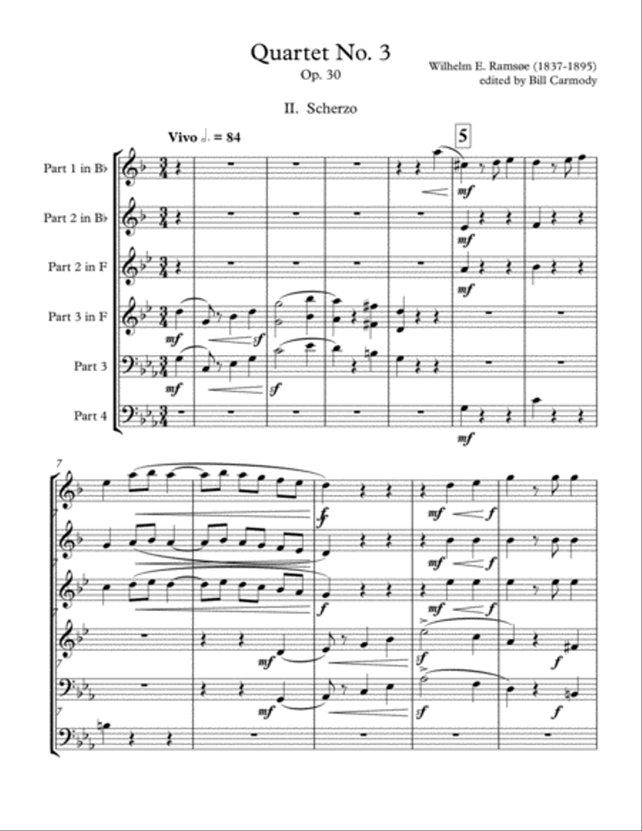 Ramsoe Brass Quartet No 3, 2nd mvt Brass Quartet scores gallery preview page 2