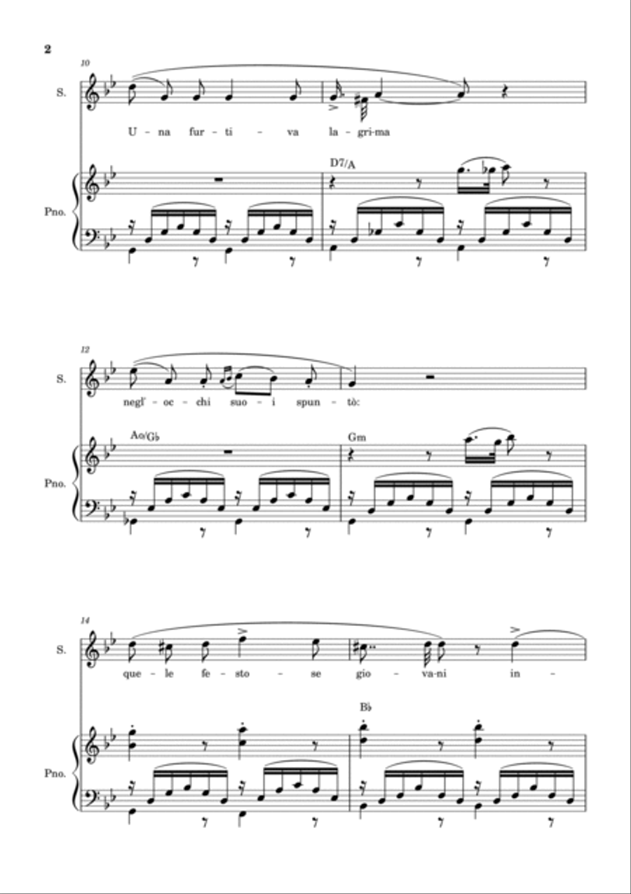 Una Furtiva Lagrima (Soprano in Gm) Piano, Vocal, Guitar scores gallery preview page 2