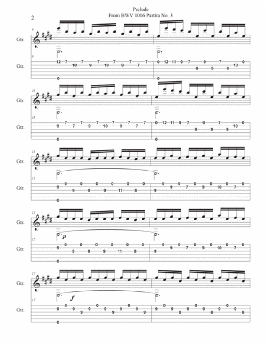 Prelude BWV 1006 Arranged for Guitar Solo Acoustic Guitar scores gallery preview page 2