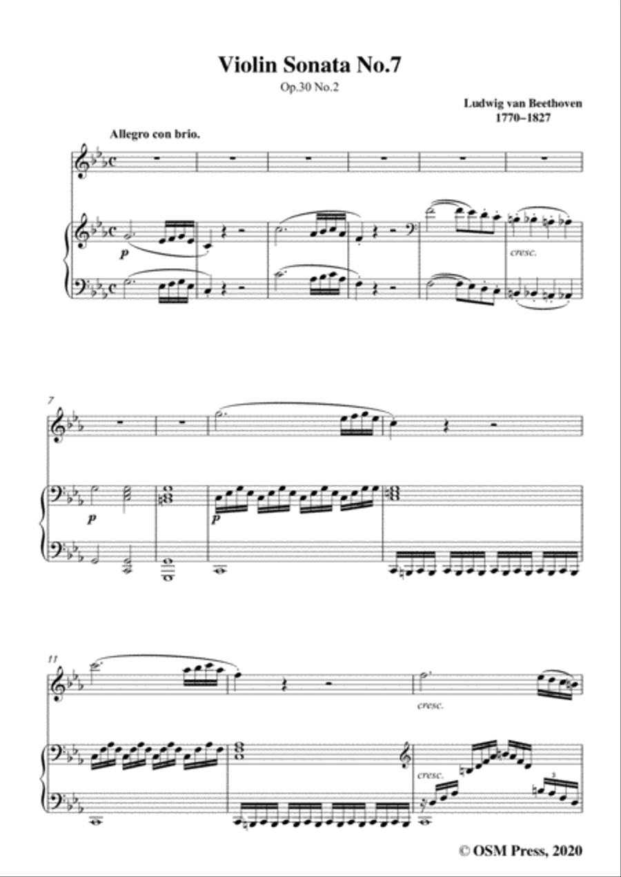Beethoven-Violin Sonata No.7 in c minor,Op.30 No.2,for Violin and Piano Violin Solo scores gallery preview page 3