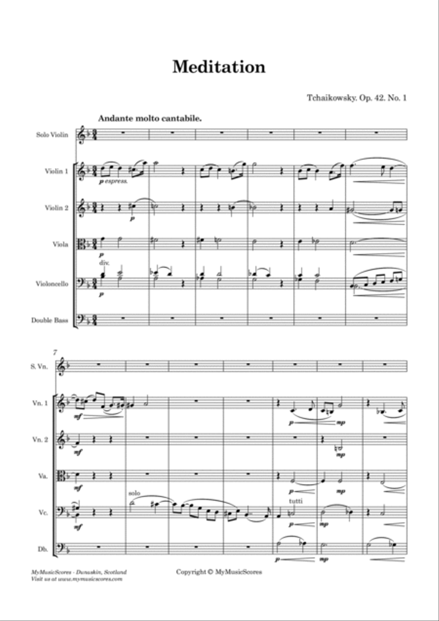 Tchaikovsky Meditation Op. 42 No. 1 for Violin and String Orchestra String Orchestra scores gallery preview page 2