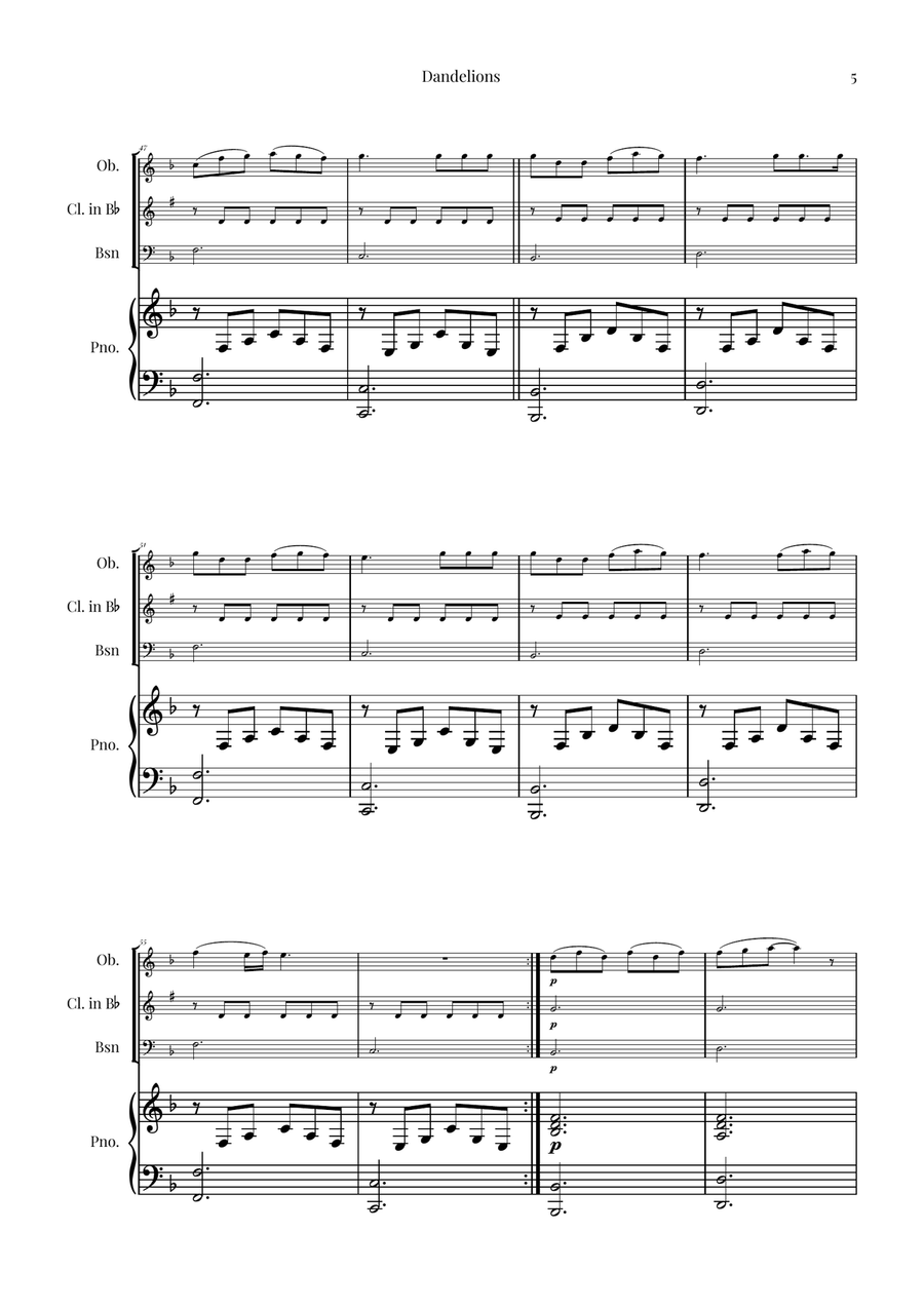 Dandelions Woodwind Trio scores gallery preview page 5