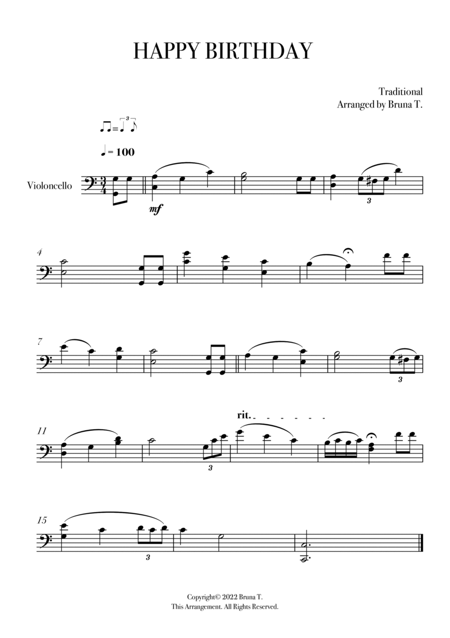 Happy Birthday (Cello) Cello Solo scores gallery preview page 1