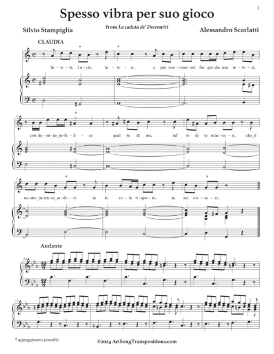 SCARLATTI: Spesso vibra per suo gioco (transposed to C minor) Voice scores gallery preview page 2