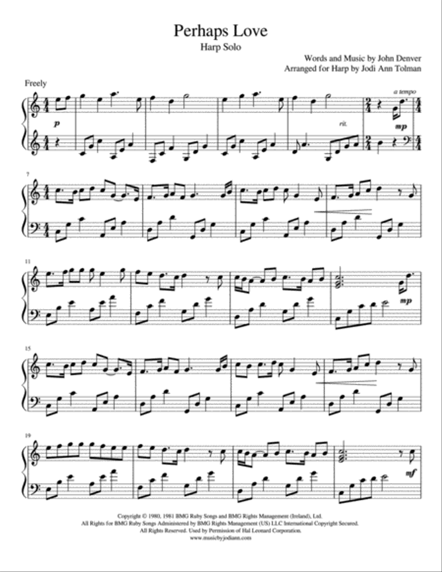 Perhaps Love Perhaps Love Harp scores gallery preview page 2