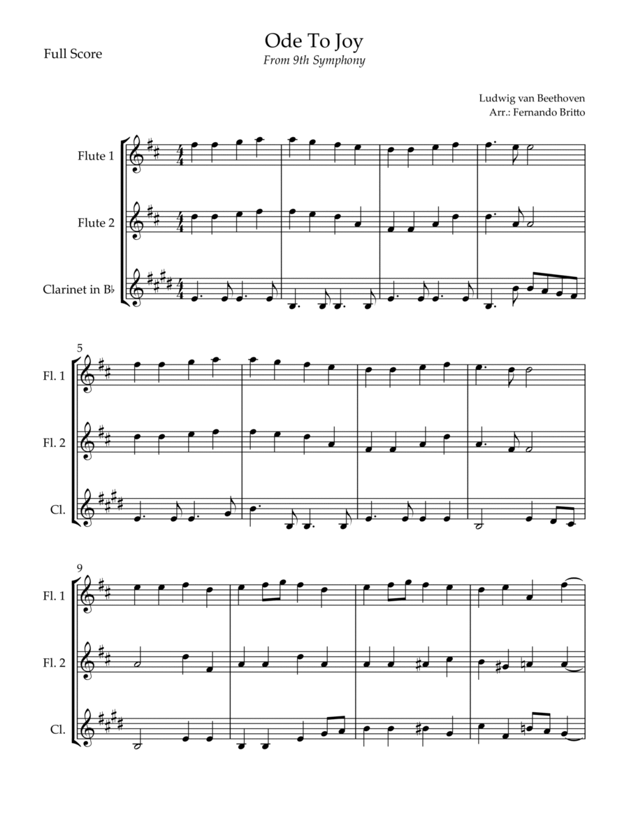 Ode To Joy (from Beethoven's 9th Symphony) for Woodwind Trio Woodwind Trio scores gallery preview page 1