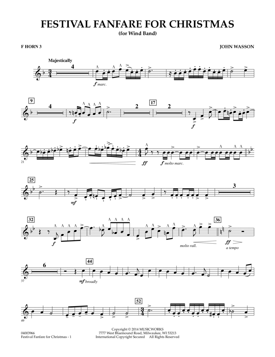 Festival Fanfare for Christmas (for Wind Band) - F Horn 3 Concert Band scores gallery preview page 1