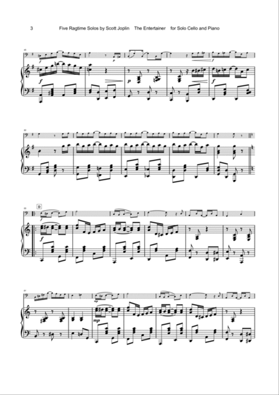 Five Ragtime Solos by Scott Joplin for Cello and Piano