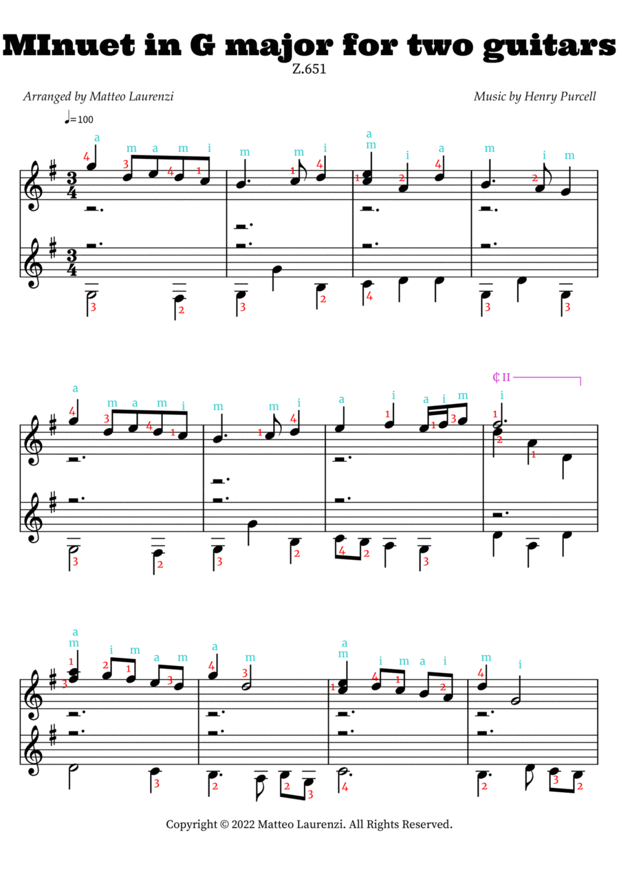 MInuet in G major for two guitars Acoustic Guitar scores gallery preview page 1