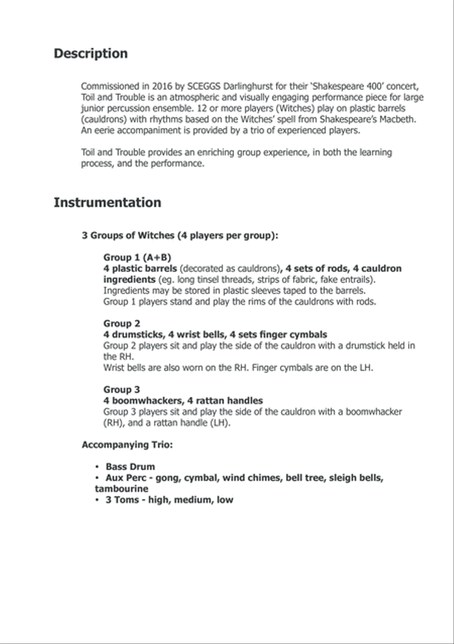 Toil and Trouble Percussion Ensemble scores gallery preview page 2