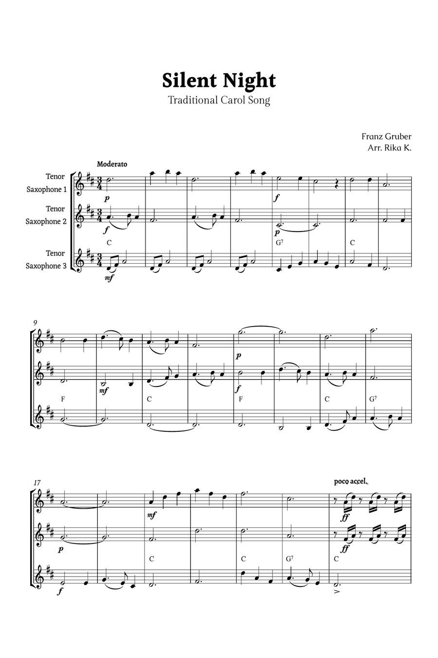 Slient Night for Tenor Sax Trio Woodwind Trio scores gallery preview page 1