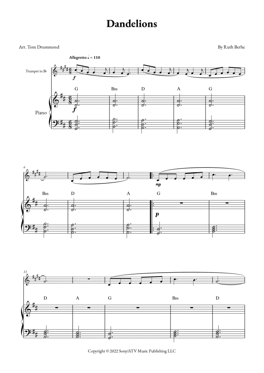 Dandelions Dandelions B-Flat Trumpet scores gallery preview page 1