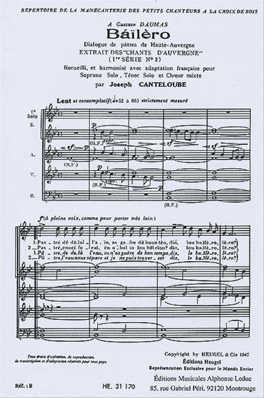 Auvergne Songs - Series 1, No.2 4-Part scores gallery preview page 1