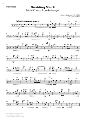 Wedding March (Bridal Chorus) - Cello Solo - W/Chords