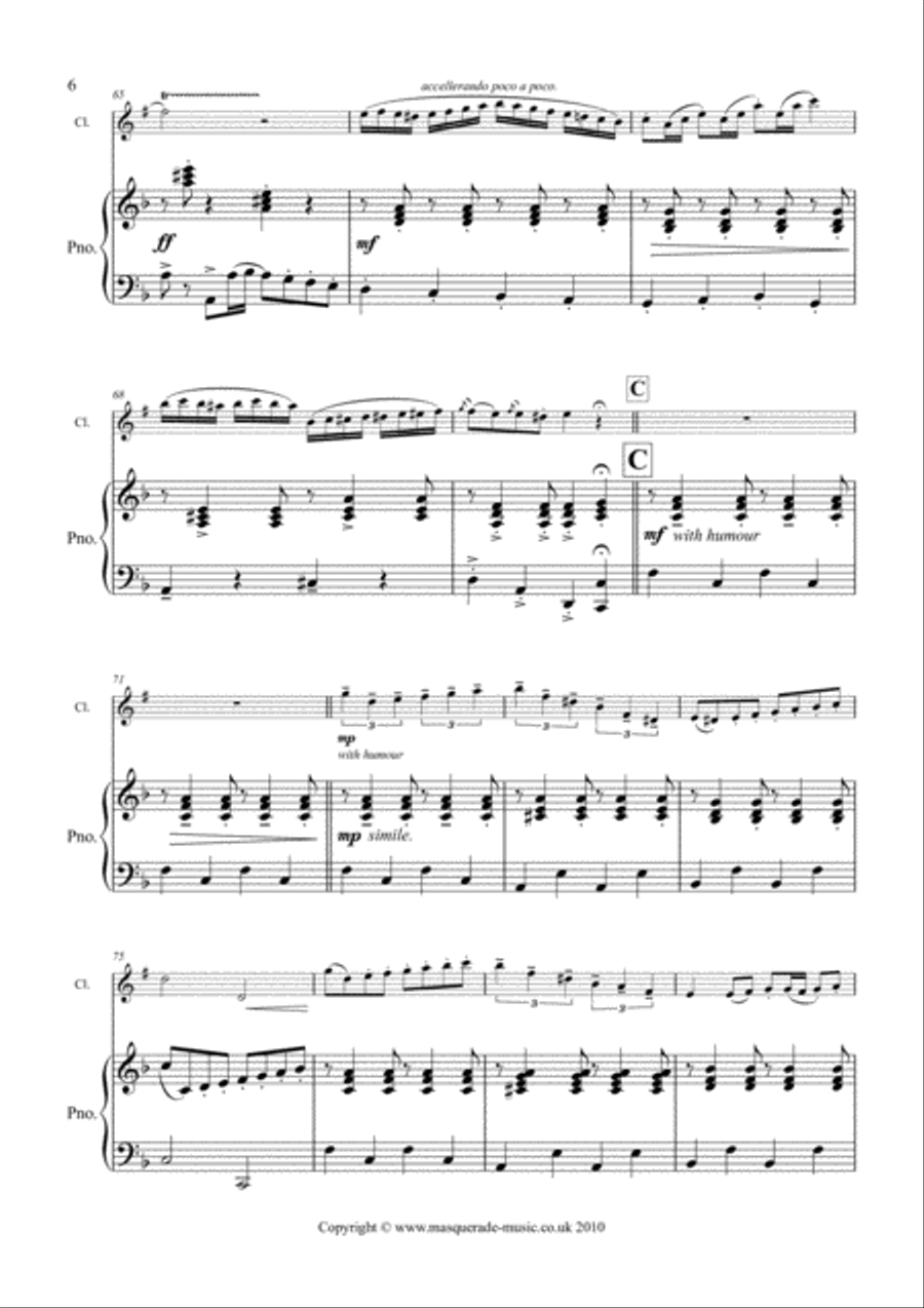 Czardas - A feisty gypsy-style romp for Bb Clarinet & Piano. No safety net supplied! B-Flat Clarinet scores gallery preview page 6