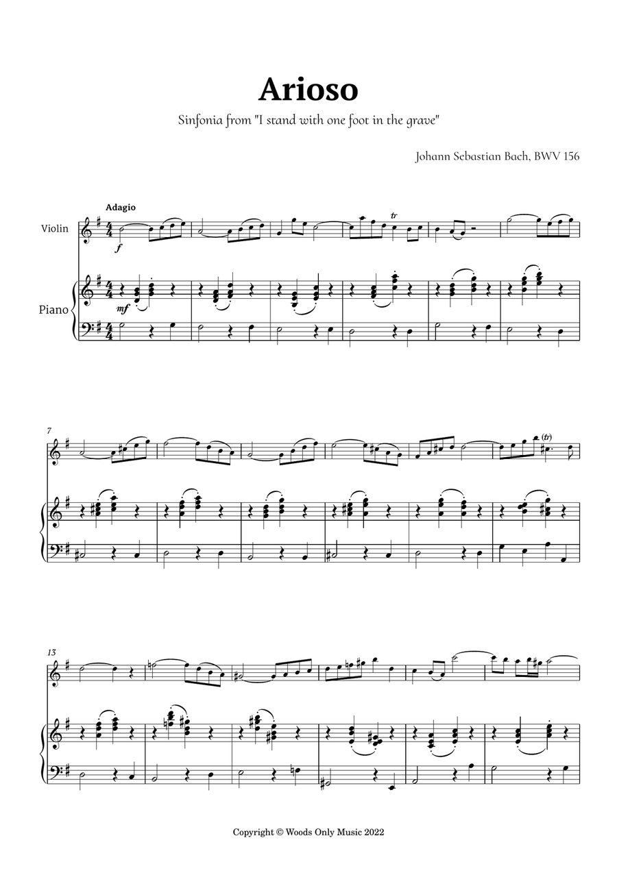 Arioso by Bach for Violin and Piano Violin scores gallery preview page 2