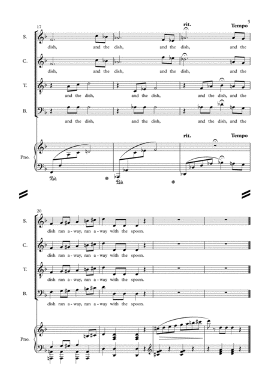Six Nursery Rhymes in modern style - Choir & Piano - J H LOUGHLIN 4-Part scores gallery preview page 5