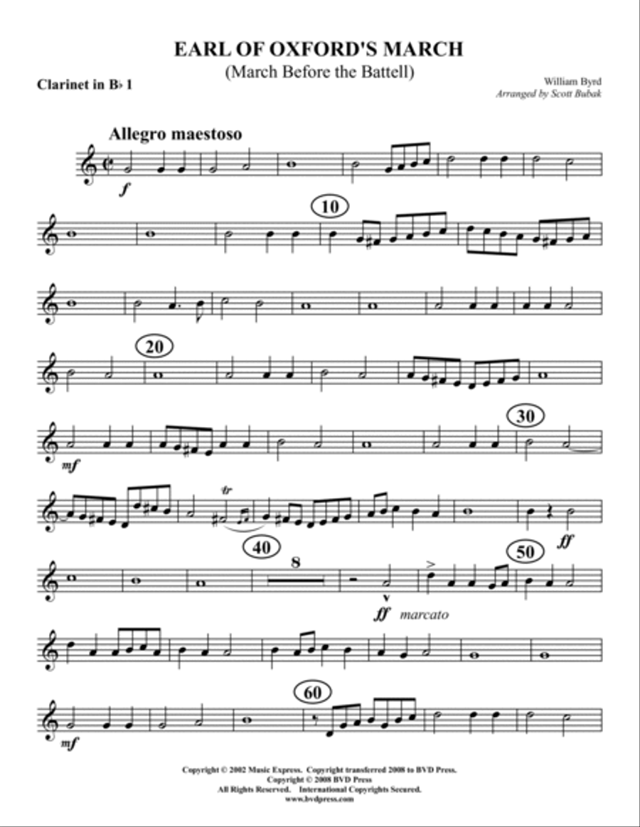 Earl of Oxford's March Clarinet Quartet scores gallery preview page 5