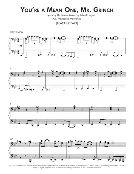 You're A Mean One, Mr. Grinch (Early Intermediate with Teacher Duet) image number null