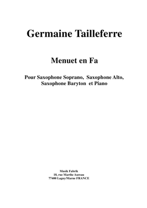 Germaine Tailleferre: Menuet en Fa for SAB saxophone trio and piano