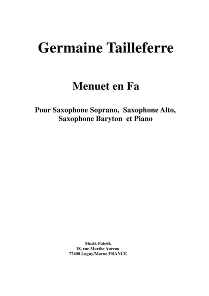 Germaine Tailleferre: Menuet en Fa for SAB saxophone trio and piano