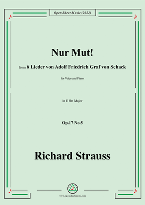 Book cover for Richard Strauss-Nur Mut!,in E flat Major,Op.17 No.5,for Voice and Piano