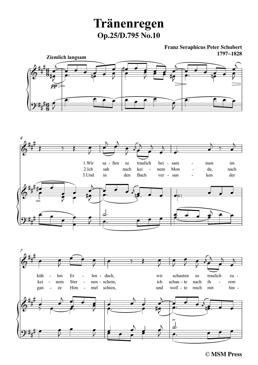 Schubert-Tränenregen,from 'Die Schöne Müllerin',Op.25 No.10,in A Major,for Voice&Piano Piano, Vocal scores gallery preview page 3