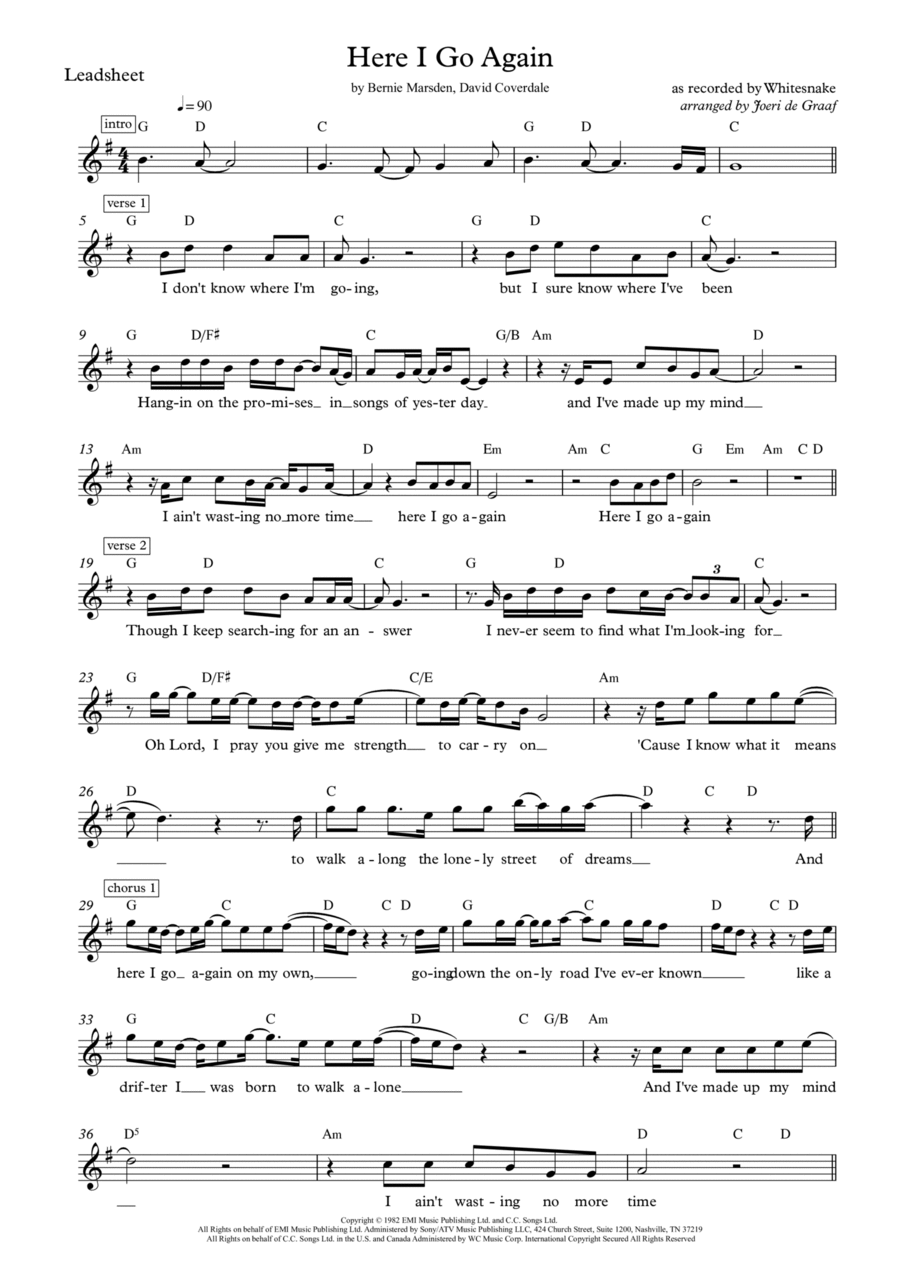 Here I Go Again Piano scores gallery preview page 1