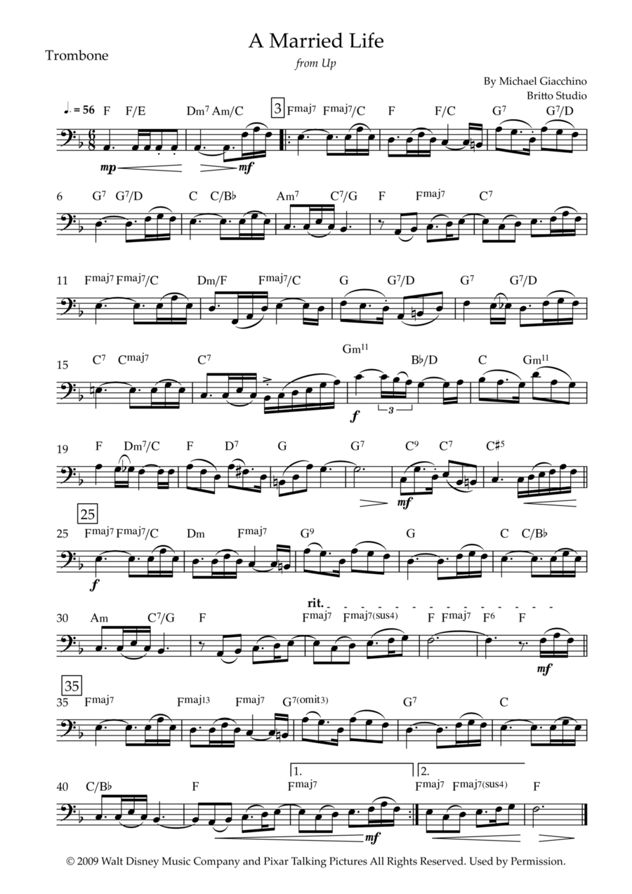 Married Life Trombone Solo scores gallery preview page 1