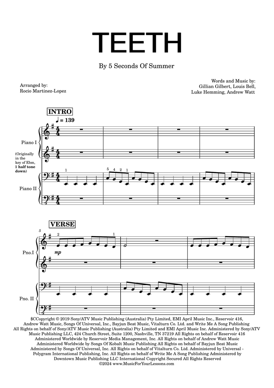 Teeth 1 Piano, 4-Hands scores gallery preview page 2