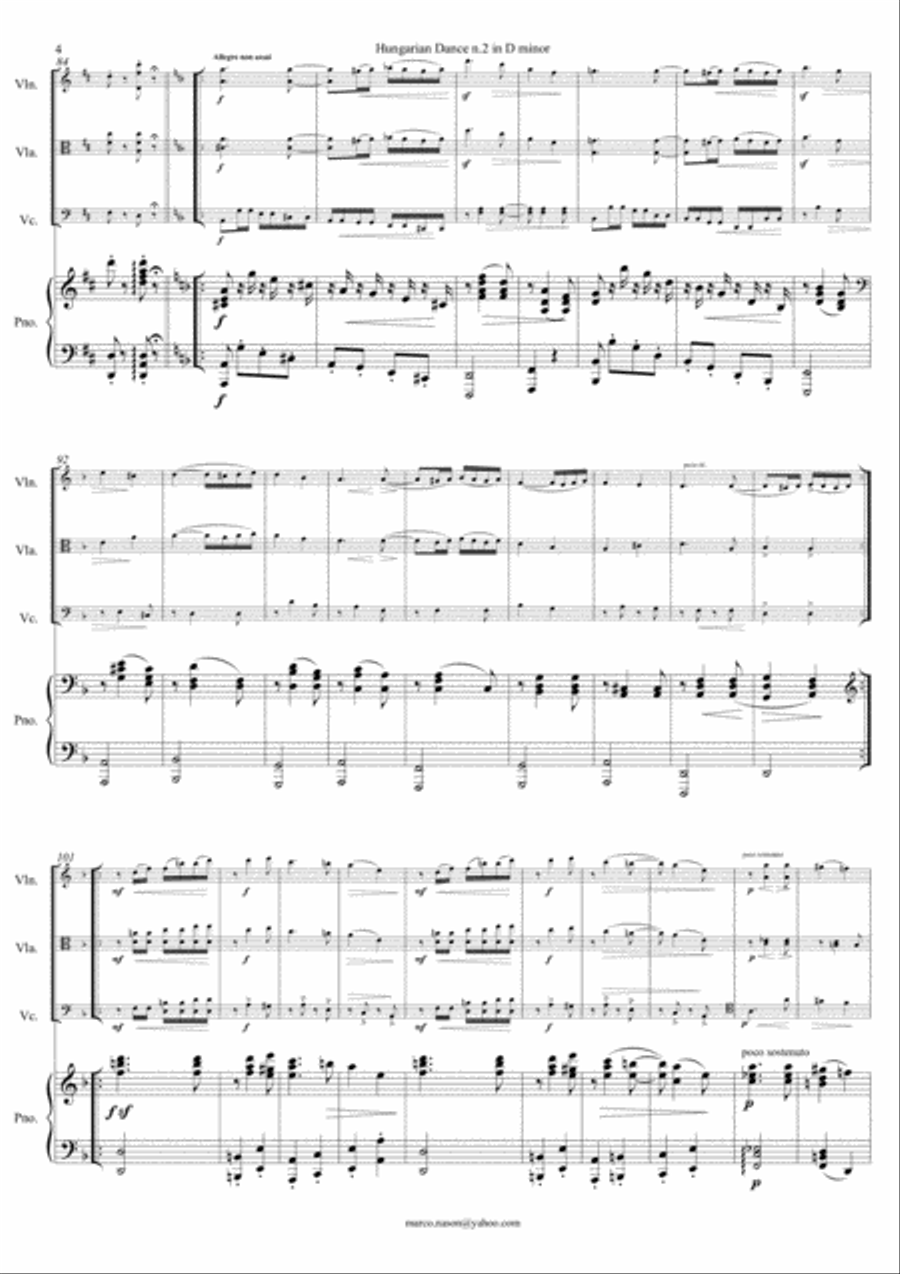 Brahms - Hungarian Dance n.2 in D minor for Piano Quartet Brahms - Hungarian Dance n.2 in D minor for Piano Quartet Piano Quartet scores gallery preview page 4