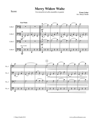 Waltz from The Merry Widow, in four parts, for cello ensemble or mixed-level cello quartet