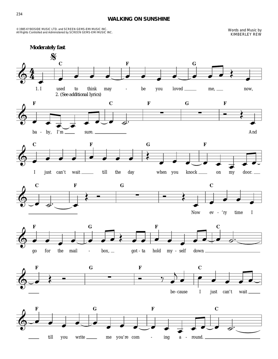 Walking On Sunshine Acoustic Guitar scores gallery preview page 1
