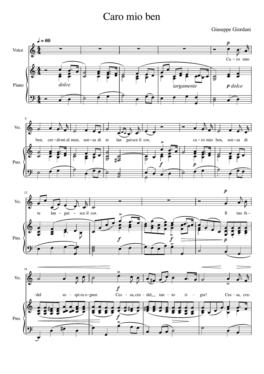 Caro mio ben - C Major Voice Solo scores gallery preview page 2
