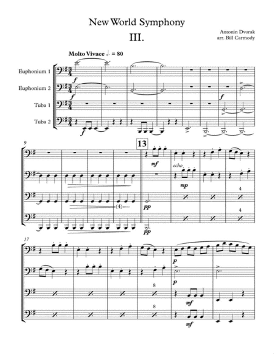 New World Symphony mvt 3 Brass Ensemble scores gallery preview page 2
