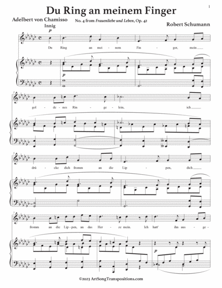 SCHUMANN: Du Ring an meinem Finger, Op. 42 no. 4 (transposed to G-flat major)