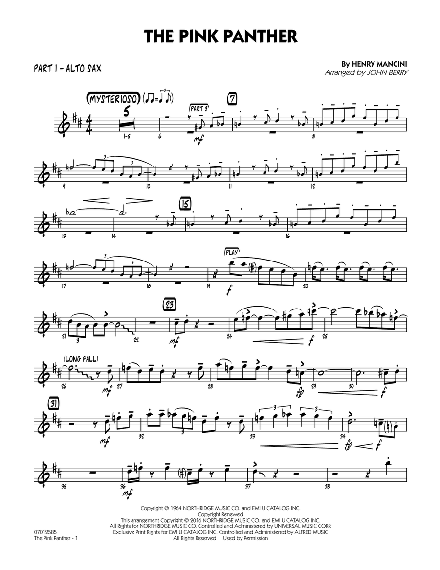 The Pink Panther - Part 1 - Eb Alto Sax Jazz Ensemble scores gallery preview page 1