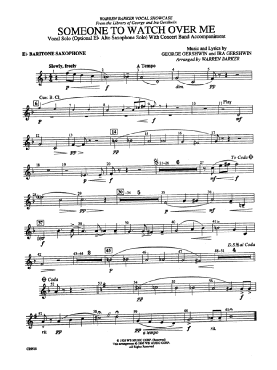 Someone to Watch Over Me: E-flat Baritone Saxophone Concert Band scores gallery preview page 1