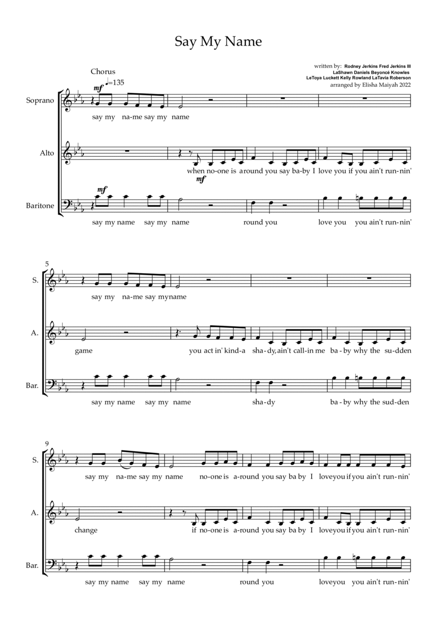 Say My Name 3-Part scores gallery preview page 1