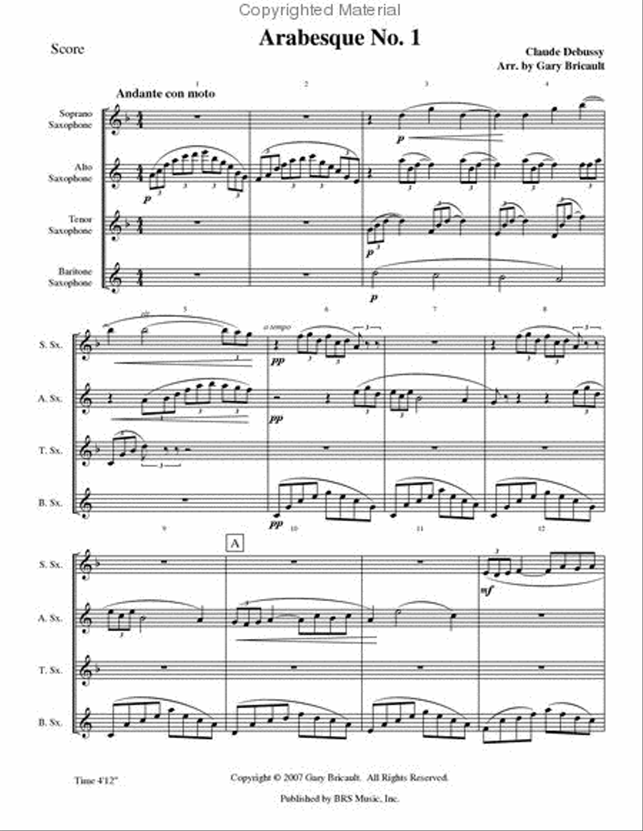 Arabesque No. 1 Arabesque No. 1 Saxophone Quartet scores gallery preview page 2
